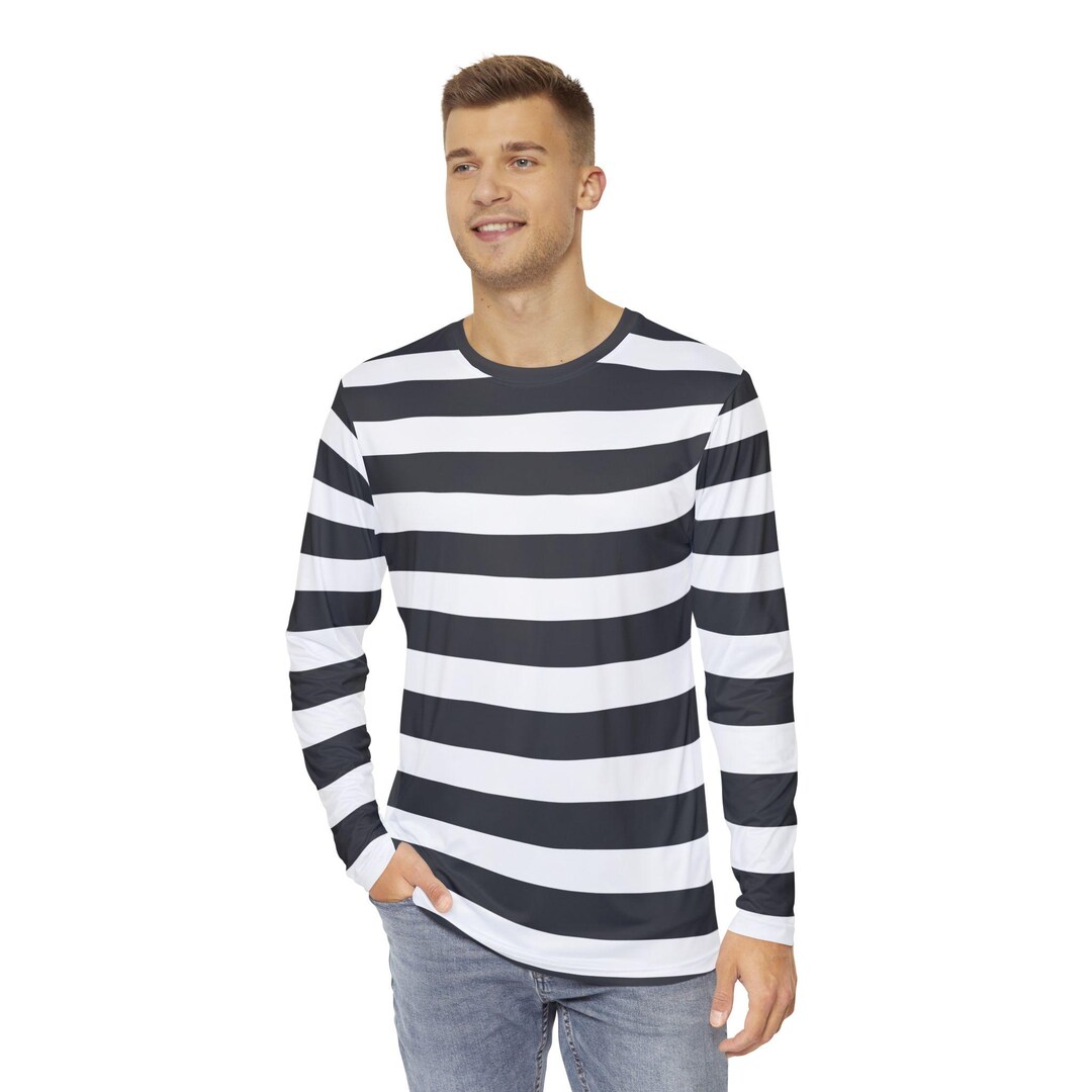 チャコールグレーとホワイトのストライプ柄長袖シャツ、グレーと