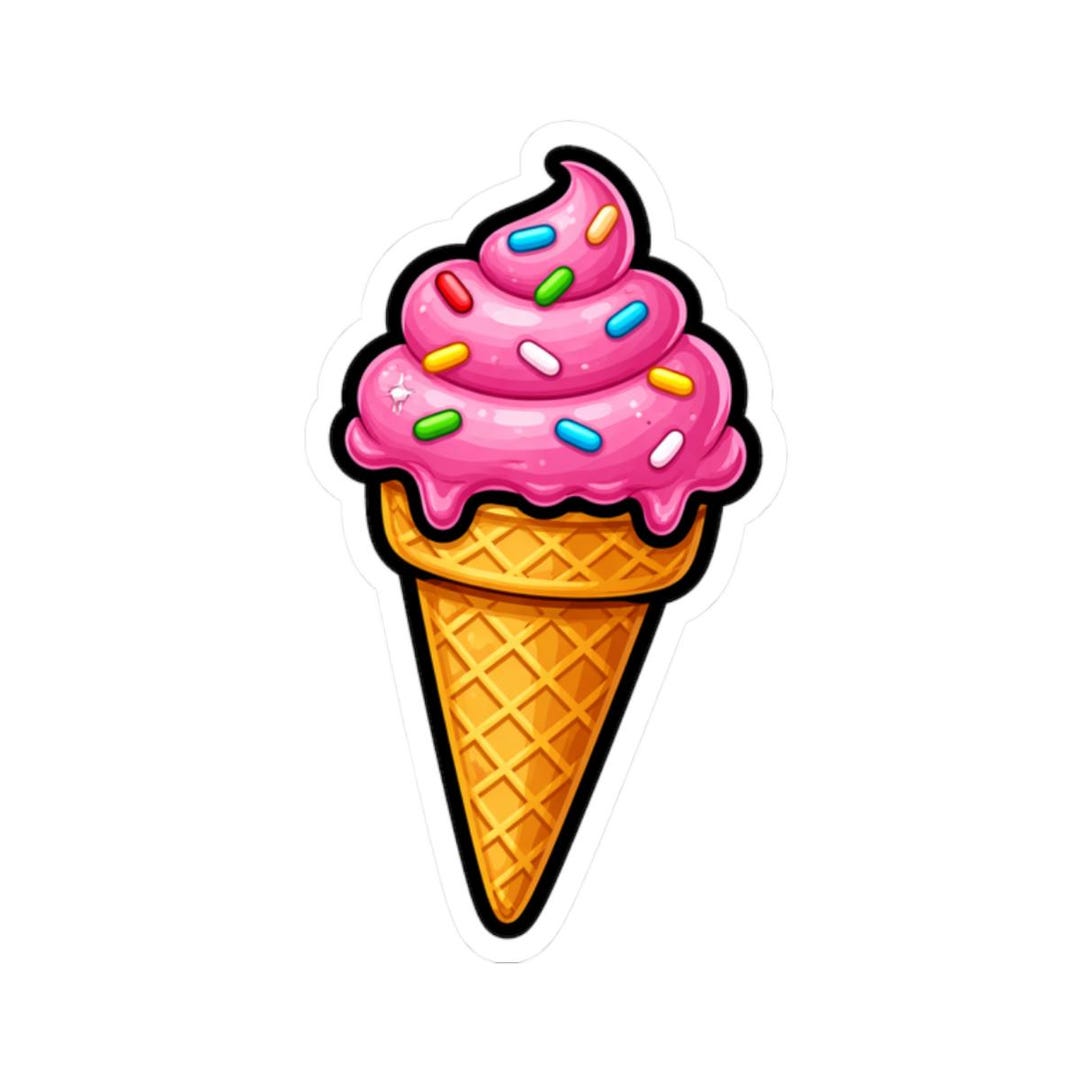 Ice Cream Cone Sticker, Cute Dessert Vinyl Sticker, Pink Kiss-cut Ice ...