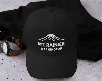 Mount Rainier Hat, Embroidered Dad Cap, Nature Lover Hat, Outdoor Adventure Cap, Scenic Mountain Hat, Washington Travel Hat, Hiking Gear