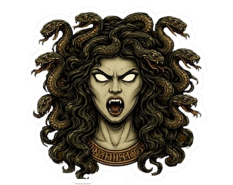 Medusa Sticker, Mythology Stickers, Fierce Gorgon Decal, Greek Goddess Art, Tattoo Style Vinyl, Laptop Water Bottle or Laptop Sticker
