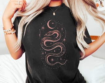 Celestial Snake Graphic T-Shirt, Witchy Reptile Outfit, Comfort Colors Tee