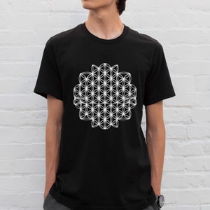 Chemise géométrie sacrée, cube de Metatron, fleur de vie, oeuvre d'art psychédélique, cadeau spirituel, inspiration tatouage, T-shirt unisexe