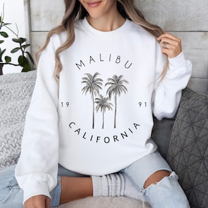 Malibu Sweatshirt, Malibu Crewneck, Malibu Shirt, Beach Sweater, Trendy Top, Malibu California Merch, Cozy Shirt, CA Travel Souvenir