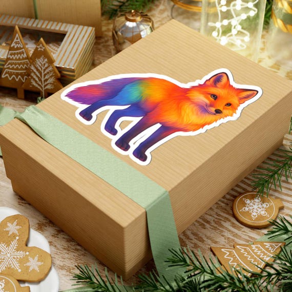 Rainbow Fox Sticker, Cute Fox Decal for Laptops & Water Bottles