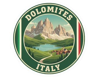 Pegatina de los Dolomitas de Italia, pegatinas de montaña italiana, pegatinas de viaje por Europa, pegatinas para botellas de agua de Europa, pegatinas para portátiles, regalo de recuerdo