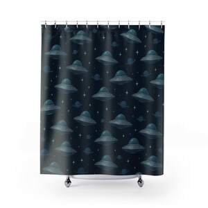 UFO Themed Shower Curtains, Space Bathroom Decor, Astronaut Shower Curtain, Cosmic Home Accessories, Unique Gift for Space Lovers