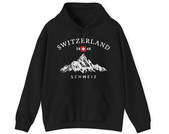 Switzerland Hoodie, Swiss Mountains Hooded Sweatshirt, Travel To Switzerland, Suisse Vacation, Swiss Alps Gift, Switzerland Souvenir