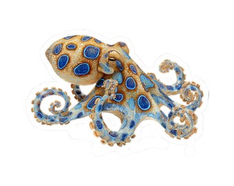 Blue-Ring Octopus Sticker, Octopus Sticker, Laptop Vinyl Stickers, Water Bottle Decal, Car Window Stickers, Marine Life Gift, Rare Animal