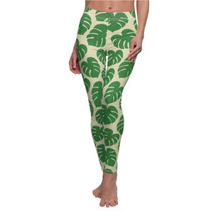 Monstera Yoga Pants, Tropical Leaf Leggings, Stylish Activewear for Her, Summer Festival Outfit, Nature-Inspired Gym Bottoms