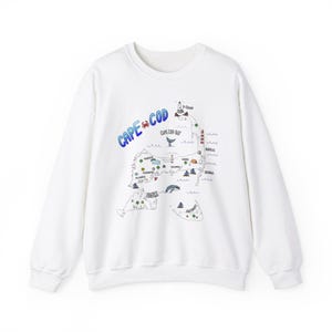 Cape Cod Karte Sweatshirt, Cape Cod Pullover, Übergroßer Strand Rundhalspullover, Massachusetts Urlaubsgeschenke, Geschenk für Reisende, Provinzstadt