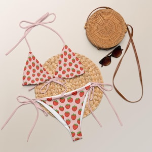 Strawberry Print Bikini, Y2K Style Swimwear, Cute Fruit Pattern, Chic Bikini for Summer, Trendy Beachwear, Unique Gift for Women