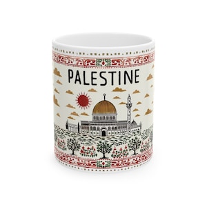 Palestijnse mok, Palestijnse koffiekop, moskeemok, esthetiek van het Midden-Oosten, schenk een deel van de opbrengst, 11 oz koffiekop met handvat, 15 oz