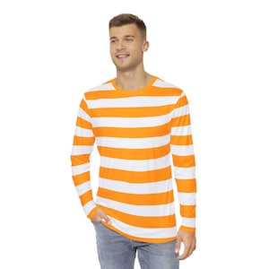 Orange and White Striped Long Sleeve Shirt, Orange and White Stripe Shirt, Striped Long Sleeve Tee, Colorful Tee, Soft Vibrant Gift