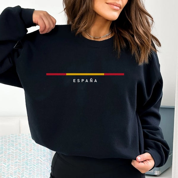 Sudadera de España, Cuello redondo minimalista de la bandera de España, Regalo de la bandera española, Top amante de España, Sudadera con capucha de viaje de España, Camisa de viaje de Europa, Fan ibérico