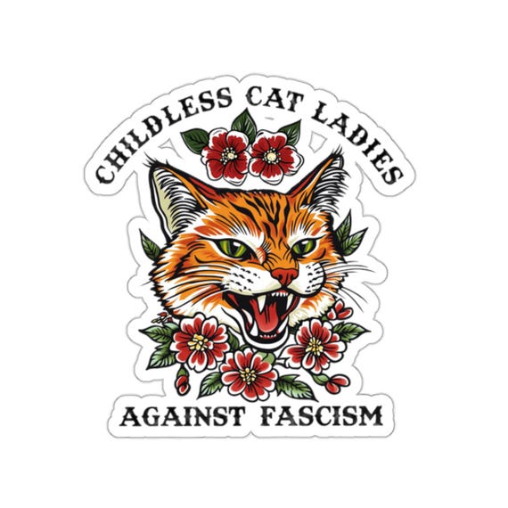 Childless Cat Ladies Against Fascism Sticker, Anti-fascist Kiss