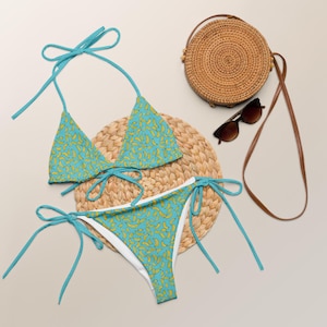 Banana Crop Bikini, Y2K Style Banana Bikini, Fashionable Summertime Fruit Bikini, Beach Wear, Trendy Cherry Pattern Top, Cute Gift for her