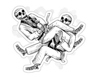 Brazilian Jiu Jitsu Skeleton Kiss-cut Sticker, Jiu Jitsu Sticker, Martial Arts Gift for Him, Grappler Laptop Sticker, Water Bottle Sticker