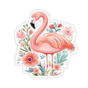 Pink Flamingo Sticker, Floral Watercolor Laptop Decal, Cute Waterbottle Vinyl, Waterproof Car Sticker, Nature Sticker, Flamingo Gift