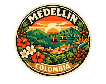 Adesivo de Medellín, Colômbia, Adesivos recortados para viagem, Adesivo da América do Sul