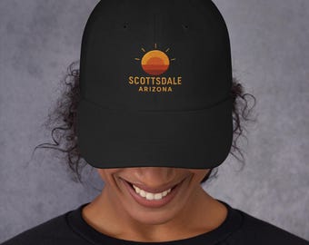 Broderad Scottsdale Arizona-hatt, retro solnedgångskeps, huvudbonad i Arizona-öknen, hatt i sydvästlig stil, vintage Arizona-souvenir