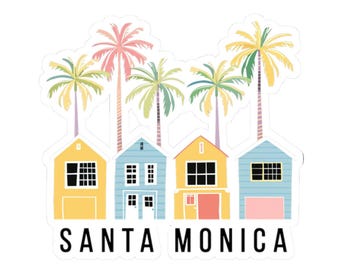 Pegatina de Santa Mónica, decoración tropical, pegatinas playeras, calcomanías para laptop y botellas de agua, regalo divertido para viajeros.