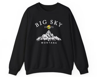 Sudadera Big Sky, jersey de cuello redondo Big Sky Montana, top con paisaje de montaña, estilo viaje al oeste, acogedor recuerdo de Montana, unisex