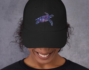 Sea Turtle Moonlight Cap – Machine-Embroidered Ocean Hat (Women’s Fit) Embroidered Sea Turtle Baseball Cap: Women main image 4