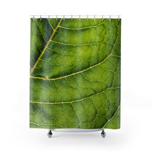 Green Leaf Shower Curtain, Nature-Inspired Bathroom Decor, Leaf Vein Pattern, Earthy Home Accent, Gift for Her, Botanical Style