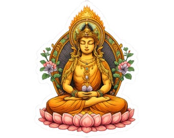 Buddha Sticker, Tibetan Vajrayana Decal, Lotus Meditation Vinyl, Kiss-Cut Spiritual Decal, Tibet Stickers, Water Bottle Art, Laptop Decor