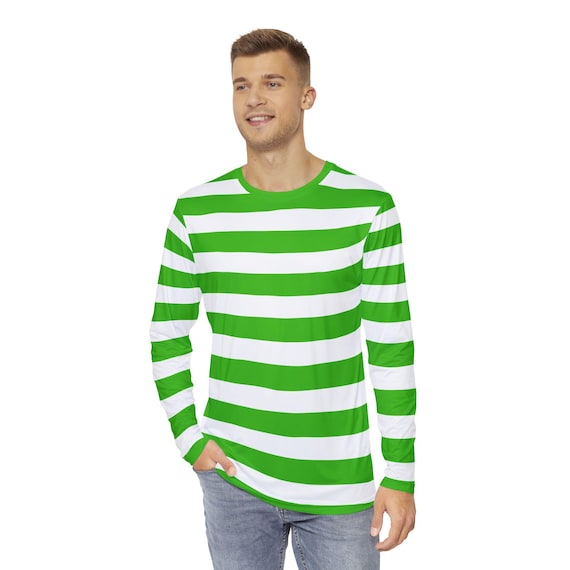 Kelly Green and White Striped Long Sleeve Shirt, Kelly Green and