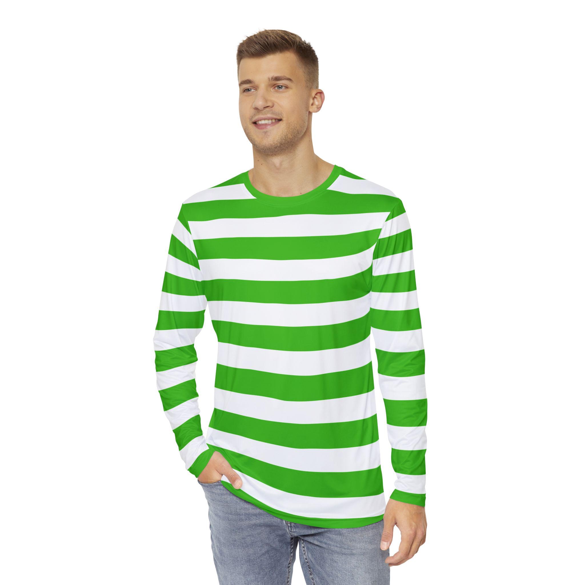 Kelly Green and White Striped Long Sleeve Shirt, Kelly Green and