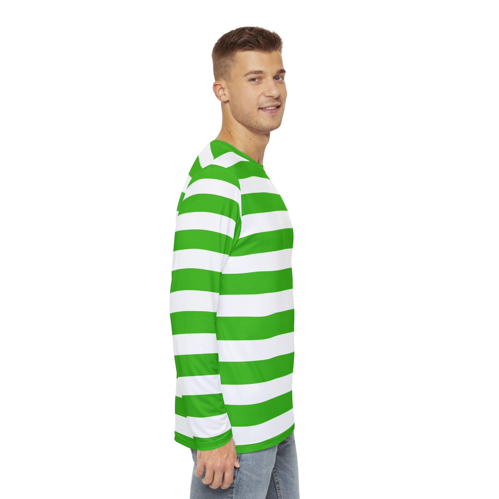 Kelly Green and White Striped Long Sleeve Shirt, Kelly Green and