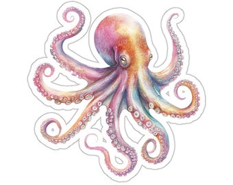 Octopus Sticker, Watercolor Octopus Sticker, Laptop Vinyl Sticker, Water bottle Sticker, Car Window Sticker, Marine Life Sticker