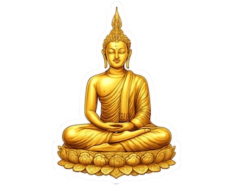 Thai Buddha Sticker, Meditation Decal, Theravada Buddhism, Laptop Decals, Water Bottle Stickers, Golden Statue Art, Spiritual Artwork