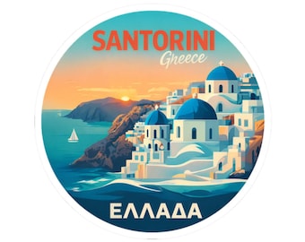 Pegatina de Santorini, Grecia, calcomanía de la isla Blue Dome, recuerdo de viaje al Egeo, vinilo de vacaciones en Grecia, pegatinas para portátiles y botellas de agua.