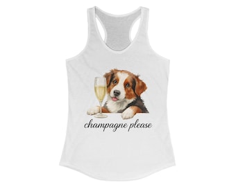 Champagne Please Tank Top, Cute Dog Racerback, Gift for Pet Owners, Fun Dog Mom Shirt, Birthday Present, Relaxed Fit Dog Apparel