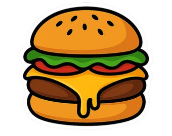 Burger Aufkleber, Fun Foodie Vinyl Aufkleber, Süßer Laptop und Journal Dekor, Geschenk für Burger Liebhaber, Fast Food Ästhetik, Leckerer Snack Aufkleber