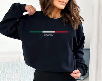 Mexicana Sweatshirt, Minimalist Mexican Flag Sweater, Mèxicana Flag Gift, MX Lover Top, Mexico Trip Hoodie, Unisex Mexcio Trip Shirt
