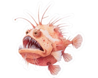 Angler Fish Sticker, Unique Decal for Journals, Laptops, Water Bottles, Scrapbooks, and Gift Wrapping, Fun Gift for Her, Watercolor Vinyl