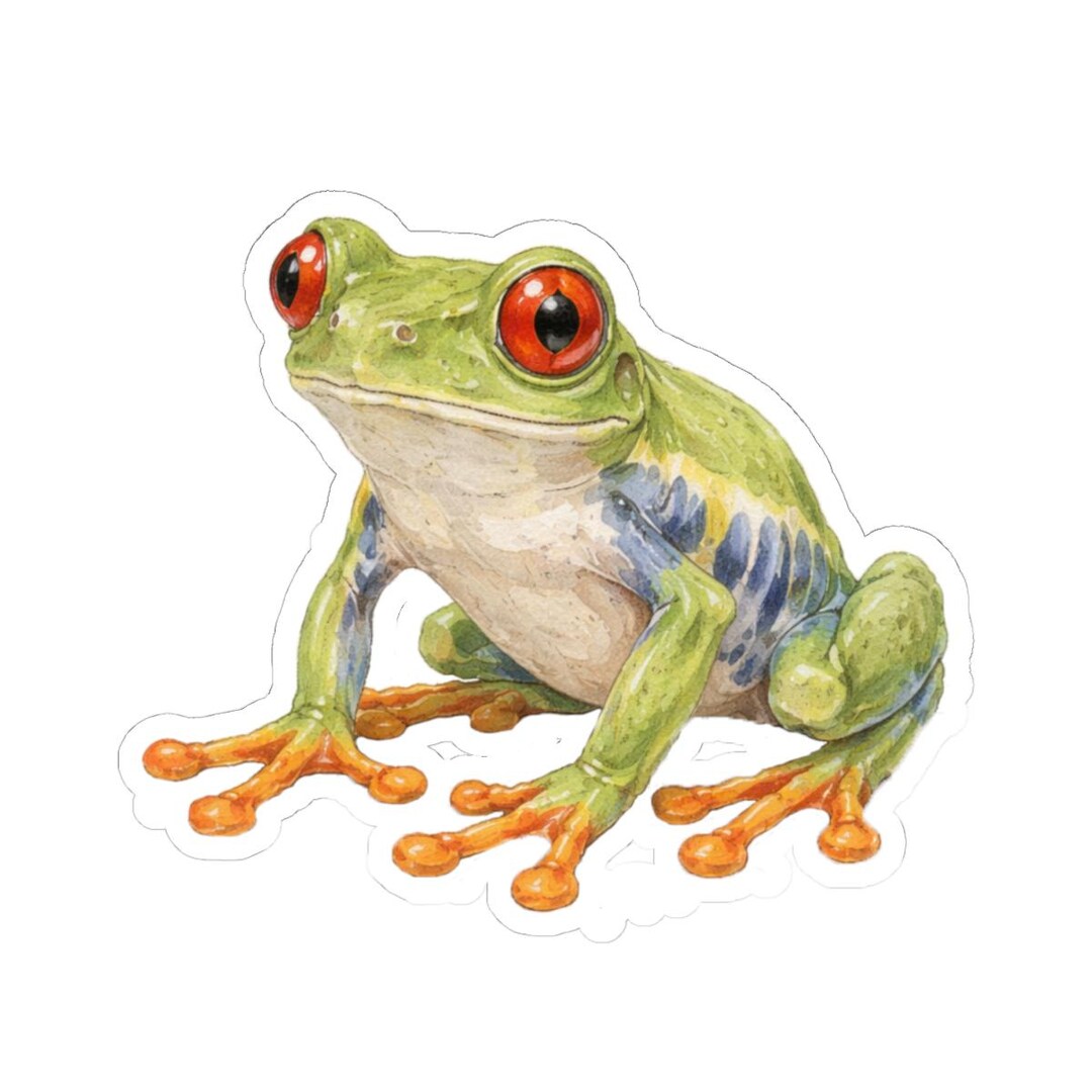 Tree Frog Sticker Red-eyed Tree Frog Sticker, Watercolor Frog Sticker, Kiss-cut Vinyl ...
