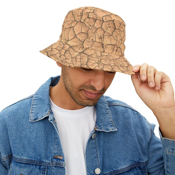 Dried Mud Bucket Hat, Earthy Textured Print Hat, Unique Boho  display picture 1