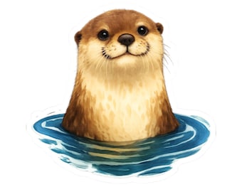Otter in Water Sticker, Coastal Animal Decal, Ocean Life Laptop Vinyl, Water Bottle Stickers, Cute Marine Gift, Scrapbook Decals