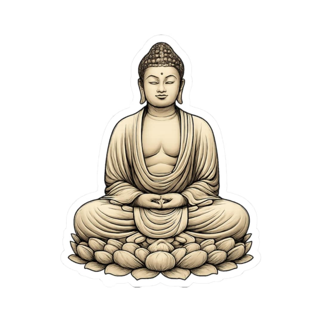 Buddha Sticker, Japanese Buddha, Zen Decal, Amida Art, Lotus Pose Kiss ...