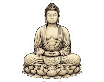 Buddha Sticker, Japanese Buddha, Zen Decal, Amida Art, Lotus Pose Kiss-Cut Stickers, Water Bottle Artwork, Laptop Decor, Spiritual Statue