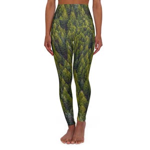 High Waisted Forest Print Yoga Leggings, Eco-Friendly Workout Leggings, Activewear for Fitness, Yoga, Pilates, Gift for Her