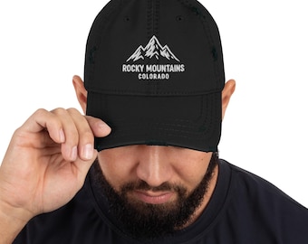 Distressed Colorado Hat, Rocky Mountains Embroidered Cap, Outdoor Adventure Gift, Mountain Dad Hat, Colorado Travel Souvenir