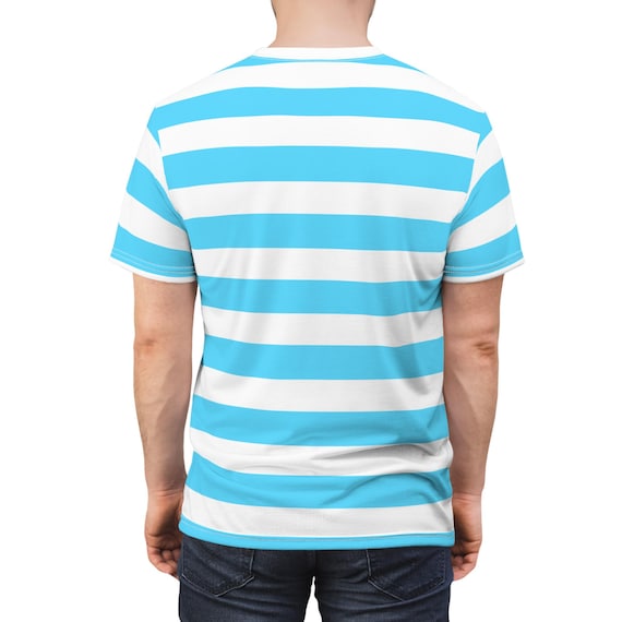 ★★Adairs★★ Lip Stripe Tee Sky Blue JC6167 Cyan and White Striped T-shirt, Light Blue and White Stripe