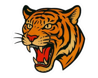 Tijger sticker, Bengaalse tijger neo-traditionele tattoo tijger sticker, Boho grote kat sticker, tijger waterfles sticker, wilde kat vinyl sticker