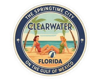 Calcomanía de Clearwater, calcomanía de Florida, calcomanías vintage de viaje a la playa, vinilo troquelado