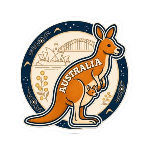 Sticker Australie, sticker kangourou avec Joey, vinyle animalier australien mignon, souvenir de voyage, stickers bouteille d'eau